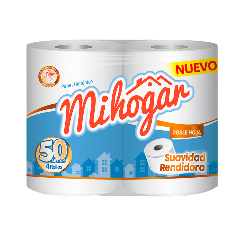 Papel Higiénico Mihogar Doble Hoja 4x50 mt x Manga (32 Rollos)