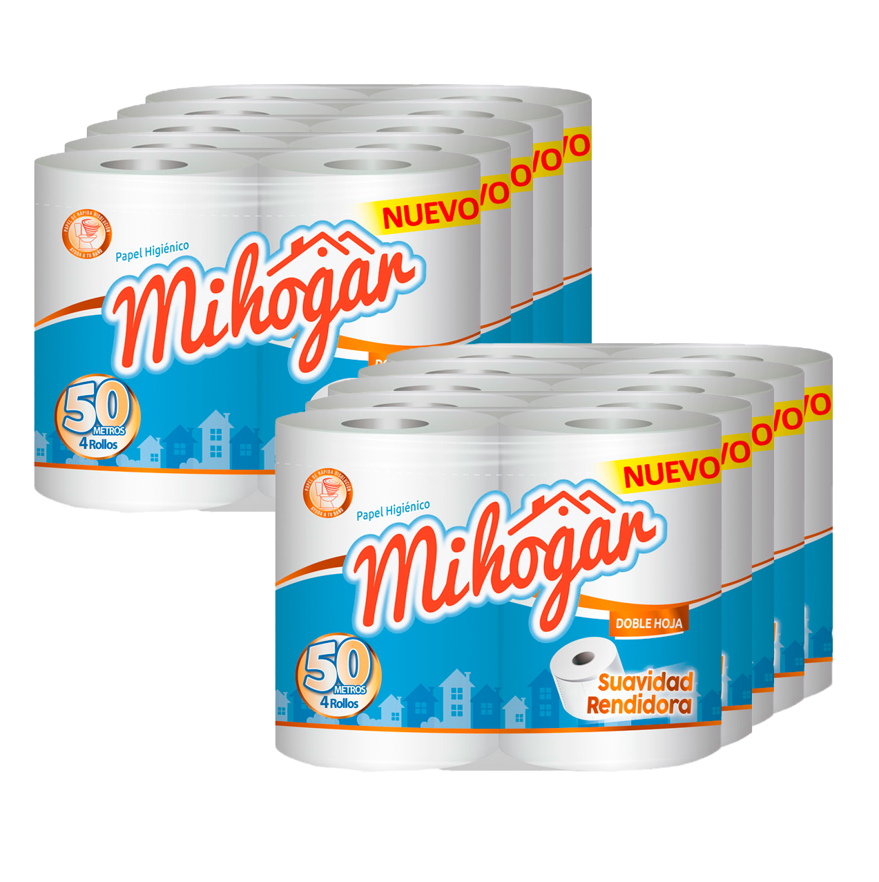 Papel Higiénico Mihogar Doble Hoja 4x50 mt x Manga (32 Rollos)